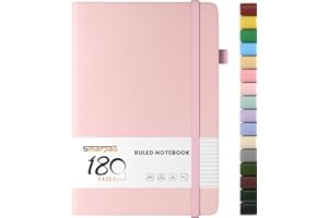 Smarpau A5 Journal Notebook, 180 Pages Hardback Lined Notebook, Thick Leather Journal for Women, No Bleed for Writing, Notepad for Office School Travel (Light Pink)