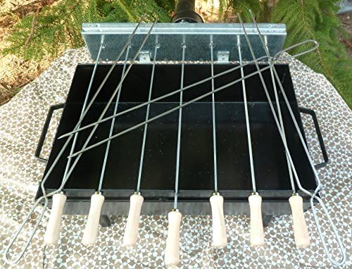 Cyprus FOUKOU BBQ Barbecue Small With short legs 8 cm Charcoal Grill Rotisserie For 7 Small Skewers &amp; 3 Small Double Skewers to Rotate By hand For SOUVLAKI KEBAB ,SIEFTALIES With Battery Motor ,New