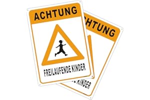 ANDCHI 2tlg. Langsam-fahren-schild Sicherheitschilder Achtungschild Freilaufende Kinder Schild Outdoor aus Aluminium für Höfe, Parkhäuser, Dörfer, Schulen usw., Größe 25x35cm (Gelb)