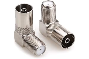 NANYI TV-Antenne Koax-Buchsenstecker an F-Buchse 90 ° rechtwinklig abgewinkelter Adapterstecker, TV-Antenne Koaxialkabel F-Stecker Adapter Satellite F-Typ Schraubanschluss -2Pack