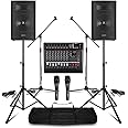 VONYX Complete PA Setup for Live Band Passive PA Speakers, 8-Channel Bluetooth Mixer Amp, Microphones & Stands – Band PA System Packages for Performances, Easy Assembly Audio