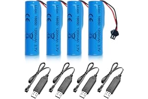 Mineup Akumulator litowo-jonowy 3,7 V, 1200 mAh, 4 sztuki RC z 4 ładowarkami USB SM-2P, akumulator wymienny do pojazdów RC, łodzi, czołgów, samochodów, statków