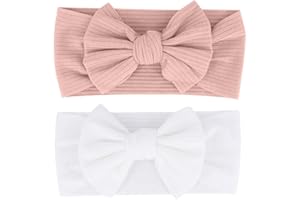 SJBAUTYO 2 Stück Baby Mädchen Nylon Stirnbänder,Bögen Kinder Haarschmuck,Geeignet für Kinder von 3 Monaten bis 6 Jahren,Weiß, Rosa