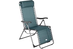 Hespéride - Fauteuil Relax de Jardin Pliable Silos Bleu Canard Anti-Rouille 5 Positions Coussin Repose-tête Chaise Longue pour Terrasse, Balcon