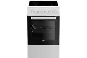 Beko FSM57100GW b100 Elektro-Herd mit Glaskeramik-Kochfeld, Freistehend, 50 cm Standherd, 55 Liter Volumen, Zeitschaltuhr, pflegeleichte Emaillierung, abnehmbare Backofentür, Schwarz