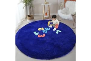 OMGREAT Fluffy Round Area Rug for Bedroom 120cm Soft Fuzzy Circle Rug for Girls Baby Kids Room Indoor Plush Circular Nursery Rugs Cute Modern Furry Rugs for Living Room Shaggy Carpet for Bedroom, Navy Blue