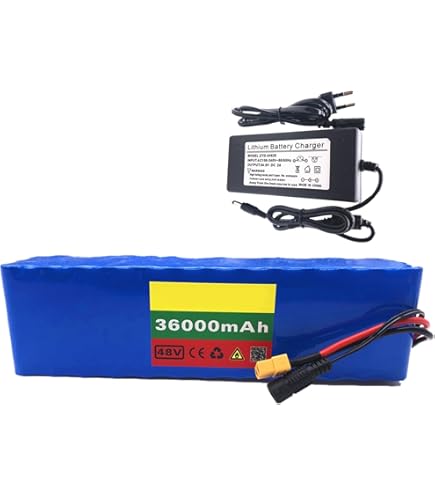 GNIUBBDB 48V 20Ah E-Bike Akku Mit Ladegerät - Lithium-Ionen Für 200-1500W Motoren | Mit BMS Schutz XT60 Stecker