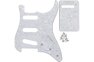 FLEOR Set de 8 trous SSS Pickguard et plaque arrière de guitare avec vis pour remplacement de pièces de guitare Vintage ST Style, 4 plis blanc perle