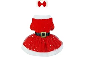 BRTNUP Dog Christmas Dress with Hair Bow for Dog Christmas Outfit Santa Claus Costumes Velvet Dog Princess Dress Winter Pet Cat Puppy Dresses for Small Dogs Chihuahua Yorkie (L)