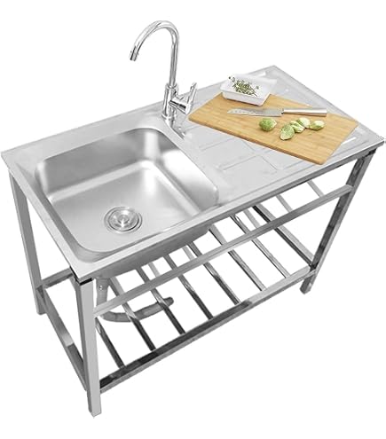 Lofeyo Küchenspüle Edelstahl – 84 Cm, 16 Gauge, Wasserfall-Auslauf, Arbeitsplatten-Einbau