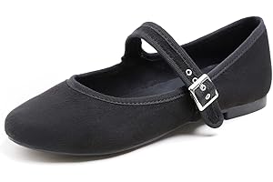 Feversole Women's Soft Breathable Mary Jane Memory Foam Cushioned Comfort Round Toe Metal Buckle Flats Walking Shoes