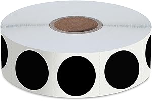 HEBAYY 1500 PCS Black Round Color Coding Circle Dots Inventory Stickers Labels with Perforation Line in Roll (Each Measures 1" in Diameter)
