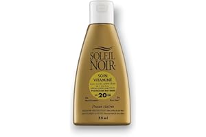 Soleil Noir - Soin Vitaminé SPF 20 Protection Moyenne 3 Filtres UVA et UVB - Peaux Claires - Vitamines A, C, E, Aloé Vera - Fabrication Française - Flacon avec Capsule Service, 50 ml