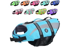 EMUST Life Jacket for Large Dogs, Dog Life Vest for Small/Medium/Large Dogs with Double Rescue Handles, High Reflective Dog Life Preserver for Swimming,Blue, L