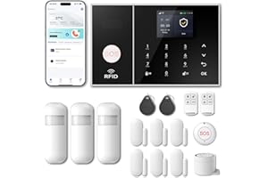 PGST Système D'alarme sans Fil 4G GSM WiFi pour Votre Maison et Appartement, avec Contact Porte/fenêtre, Détecteur de Mouvement, Compatible avec Alexa Google Home