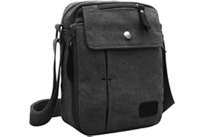 HKSICHENGKEJIUK Mens Canvas Shoulder Bag Retro Messenger Bag Travel Crossbody Bag Multi Pockets Casual Handbag for Daily Use Fishing Camping Hiking Working Shopping School Holiday Outdoor 19x9x21CM