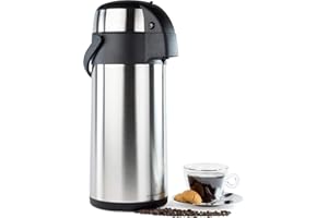 Andrew James Airpot Hot Water Dispenser, Insulated Jug with Pump Mechanism, Made of Stainless Steel, Double-Walled, Lightweight and Robust with Carry Handle, Ideal for Hot and Cold Drinks (5 Litre)