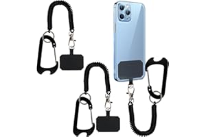 RRICHH Lot de 2 Cordon Téléphone Portable Universelle Lanières Telephone Portable Antivol avec Mousqueton Sangle Cordons à Ressort avec 2 Patchs Compatible avec iPhone/Samsung/Huawei(Noir)