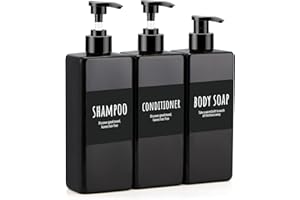 ‎SEGBEAUTY Segbeauty Nachfüllbare Pumpflasche, 500 ml Pump-Squeeze-Spender, 16,9 oz 3er-Pack Leere Shampoo-Flasche mit Etiketten, Kunststoff-Lotionsbehälter, schwarz