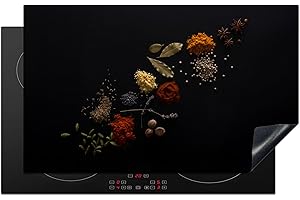 KitchenYeah© Protection Pour Plaque Induction 83x51 cm Deco Cuisine Protégé Cache De Cuisson Vitroceramique Kitchen Herbes - Noires - Epices - Cuisine - Cuisson