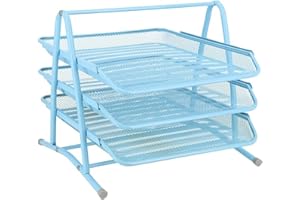 EUROXANTY Bandeja Sobremesa | Bandeja para Escritorio | Bandeja de Acero Inoxidable | Bandeja Organizadora | (Azul, 3 Níveles)