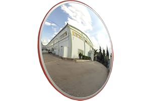 DICN ELECTRONIC Convex Road Safety Mirror, Diameter 24inch 60cm Wide View Angle,Polycarbonate Unbreakable Traffic Mirror Orange for Blind Spot Security Surveillance with Wall Fixing Bracket