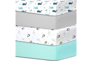 Little Grape Land de Draps pour Lit Bébé 4 Pièces 70x140 cm 100% Microfibre Respirante Certifié Oeko-TEX Protège Matelas Amovible et Lavable Motifs Mignons pour Berceau et Matelas Bébé(Baleine)