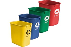 Acrimet Cestino per il Riciclaggio, 6,75 Galloni/27 Quarti/24 Litri (Realizzato in Plastica) (Metallo/Giallo, Carta/Blu, Vetro/Verde, Plastica/Rosso) (Set di 4)