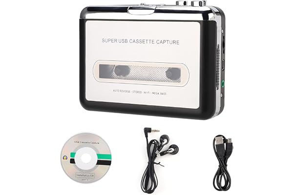 Lecteur de Cassette USB convertisseur de Bande en MP3, Portable de Lecteur de Musique avec Écouteurs, pour Convertir des Cassettes en MP3 Numérique Via USB
