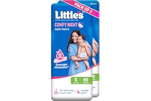 Little's Baby Diapers S Size (Small) Pants Style | 4-8 kg | 80 Count - Pack of 2 | Cotton Soft Baby Diaper Pants with Leakage Guard