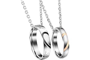 Jovivi 2PCS Collier Couple Pendentif Bague Gravure Personnalisé Acier Inoxydable Anneau Bague Amour Cadeau Valentine Homme Femme avec Chaîne