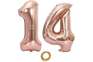 OUMEZON Luftballons Zahl 14, Nummer 14 Luftballon Rosegold Mädchen Luftballons 14. Geburtstag Folienballon, Zahl 14 Rose Gold Nummer 14 Ballons Große 32 Zoll Riese Heliumfolie Ballon …