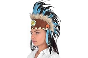KARMABCN Sombrero de plumas de indio, inspirado en los nativos americanos, Disfraz indio, Tocado Indio, Penacho.