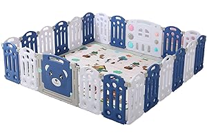 Nine point nine Playpen for Baby and Toddler, Large Play Pen with Mat, Foldable Infant Fence, Child Activity Center Play Yard Playground Park Indoor Outdoor for Kid with Anti-Collision Foam (20+2)