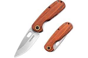 Carimee Fällkniv – Liten fickkniv med trähandtag för outdoor och camping. Vasst blad, försedd med snörhål (lanyard hole), utm