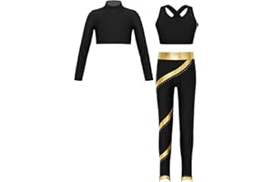 Mufeng 3 Pieces Ensemble Sport Enfant Fille Legging Fitness Yoga Running Débardeur Sport Haut de Danse Tenue Gymnastique Entraînement