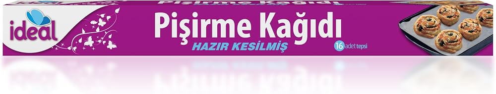İdeal Hazır Kesilmiş Pişirme Kağıdı 16 adet 42x37 cm, Helal Sertifikalı BPA İçermez, Fırında Tavuk, Et, Tatlı, Börek Pişirmek için Yüksek Isıya Dayanıklı Hazır Fırın Pişirme Kağıdı Yapışmaz Yanmaz