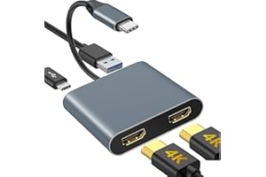 ARCELI USB C to Dual HDMI Adapter- USB Type C to Dual Monitor HDMI Adapter with USB 3.0& 100W PD Charging Port, Support MST, 4K@60Hz and Dual 4K@30Hz, for MacBook/HP/Dell/Surface/Lenovo/Chromebook and More