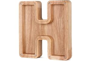 SLAGGZO Wooden Letter Money Box for Kids, Personalized Alphabet Piggy Banks with Clear Alphabet Stickers, Letter Coin Bank for Family DIY Decoration, Christmas, Birthday, 18x18 cm