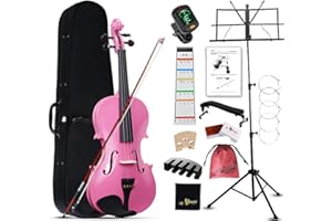 Aileen Geige 4/4 für Erwachsene Anfänger, Violine Set für Kinder ab 12 Jahre, Teenager Rosa Geige Einsteiger Kit Vollständig mit 13 Zubehör, Notenständer, Exklusive Neue Griffbrett Aufkleber