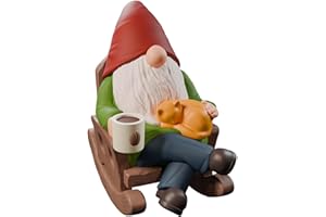 FAUMSUT Statue de nain de jardin buvant du café, décoration de nains de jardin à bascule, figurine décorative pour intérieur ou extérieur, maison, terrasse, cour, pelouse