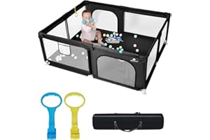 derimkcoa Parc Bebe,Intérieur et Extérieur Parc Bébé,Stable Parc Pour Bebe Avec 4 Ventouses Inférieures,Parc Bébé Avec Porte Zippée(150X180cm,Noir)