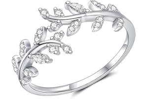 JOPLY Sterling Silver Rings for Women, 925 Silver Open Adjustable Leaf Ring with Cubic Zirconia Jewelry Gift for Wedding Anniversary Birthday (Silver, Gold, Rose Gold)