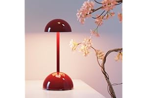 Homuserr Lámpara de Mesa, Lámpara de Mesa Inalámbrica con 3 Modos de Color, Lámpara de Mesa LED Recargable de 2000mAh, Regulable, Control Tactil, para Comedor Dormitorio Exterior (Rojo)