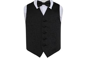 DQT Woven Swirl Floral Wedding Waistcoat Vest & Bow Tie Set for Boys