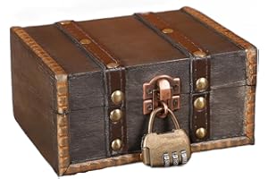 ACONDE Drewniana skrzynia na skarby w stylu vintage, 15 x 7,5 x 12 cm, skrzynia skarbów z zamkiem szyfrowym, drewniana skrzynia na skarby z pokrywką, w stylu vintage, drewniana, do przechowywania i