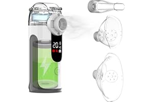 Aerosol Portatile Silenzioso, Macchina Aerosol Ricaricabile per Adulti e Bambini,Batteria Grande da 1200mAh, NEEMOSI Aerosol Ultrasuoni con 2 Maschere e Boccaglio, Adatto per Viaggi e Uso Domestico