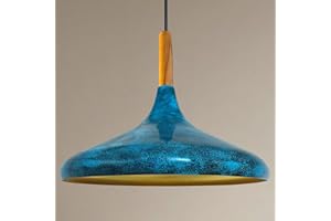 ‎BAMYUM bamyum Champion Hängelampe Küche aus Holz und Metall 35 cm, Pendelleuchte Esstisch, Hängelampe Wohnzimmer, Küchenlampe Hängend, Deckenlampe Kinderzimmer E27, Pendelleuchte für Schlafzimmer, Ocean