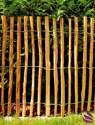 Imprägnierter Staketenzaun, Holzzaun mit sicheren Spitzen als Gartenzaun, Weidezaun, Teichschutzzaun. Holzart: Haselnußholz (Corylus avellana L) – Länge: 5m, Lattenabstand:(3-4 cm), Höhe:120 cm - 2