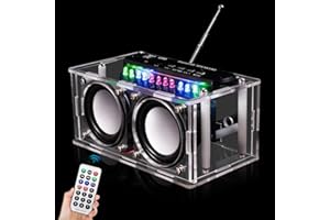 XPJBKC Elektronik Bausatz Radio, 87.5-108MHZ DIY Elektronik Löten Bausatz Bluetooth Lautsprecher, Löt Bausatz DIY Musikspieler mit LED Anzeigeleuchte, Acrylgehäuse, Fernbedienung, für Löten Lernen